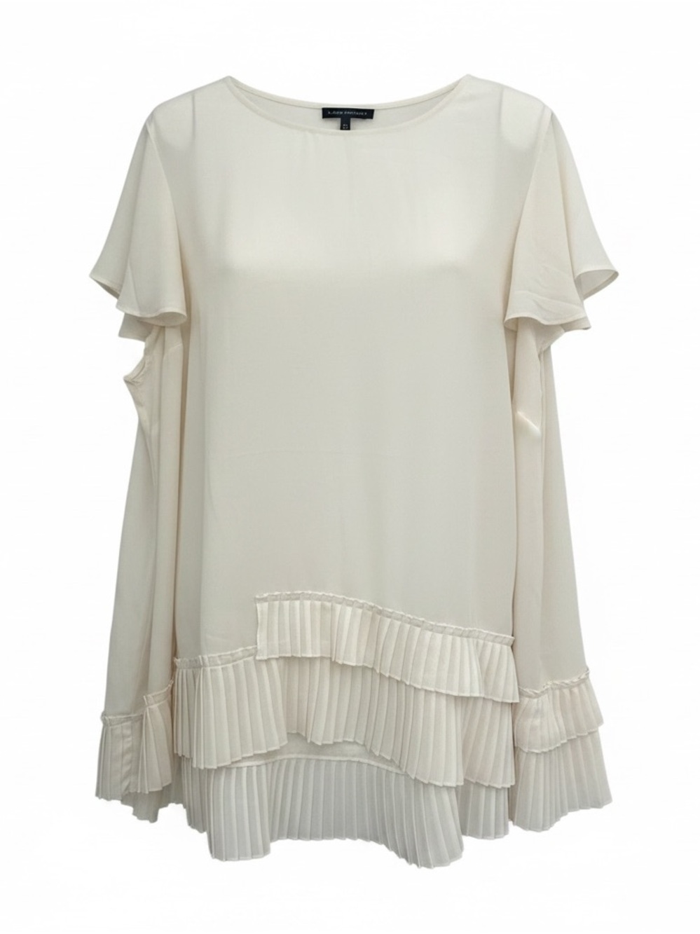Lane Bryant Ivory Cold Shoulder Blouse with Asymmetric Pleated Hem